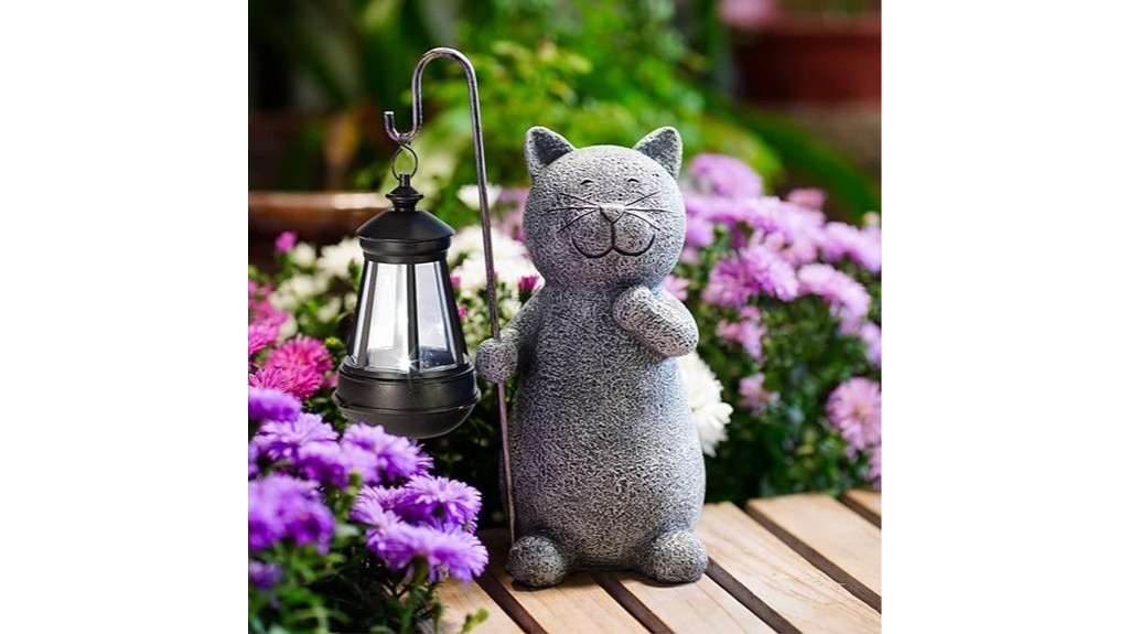 solar powered cat garden statue